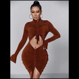 Brown Bodycon Cut Out Mini Dress